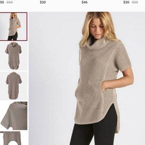 UGG Selby Cotton Pull Over Cowl Neck Short Sleeve Tunic Waffle Knit Sweater